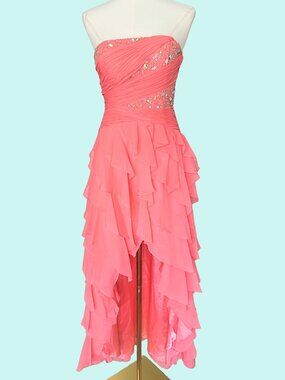 Vintage Y2K Cache Coral Beaded Corset Ruffle Prom Dress